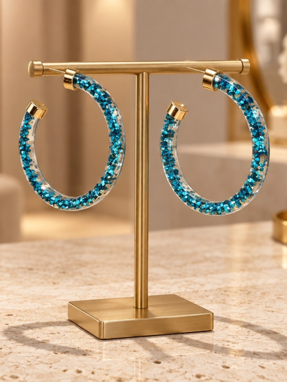 Hoo Hoo Blue Glitter Hoop Earrings - Picture 3 of 3
